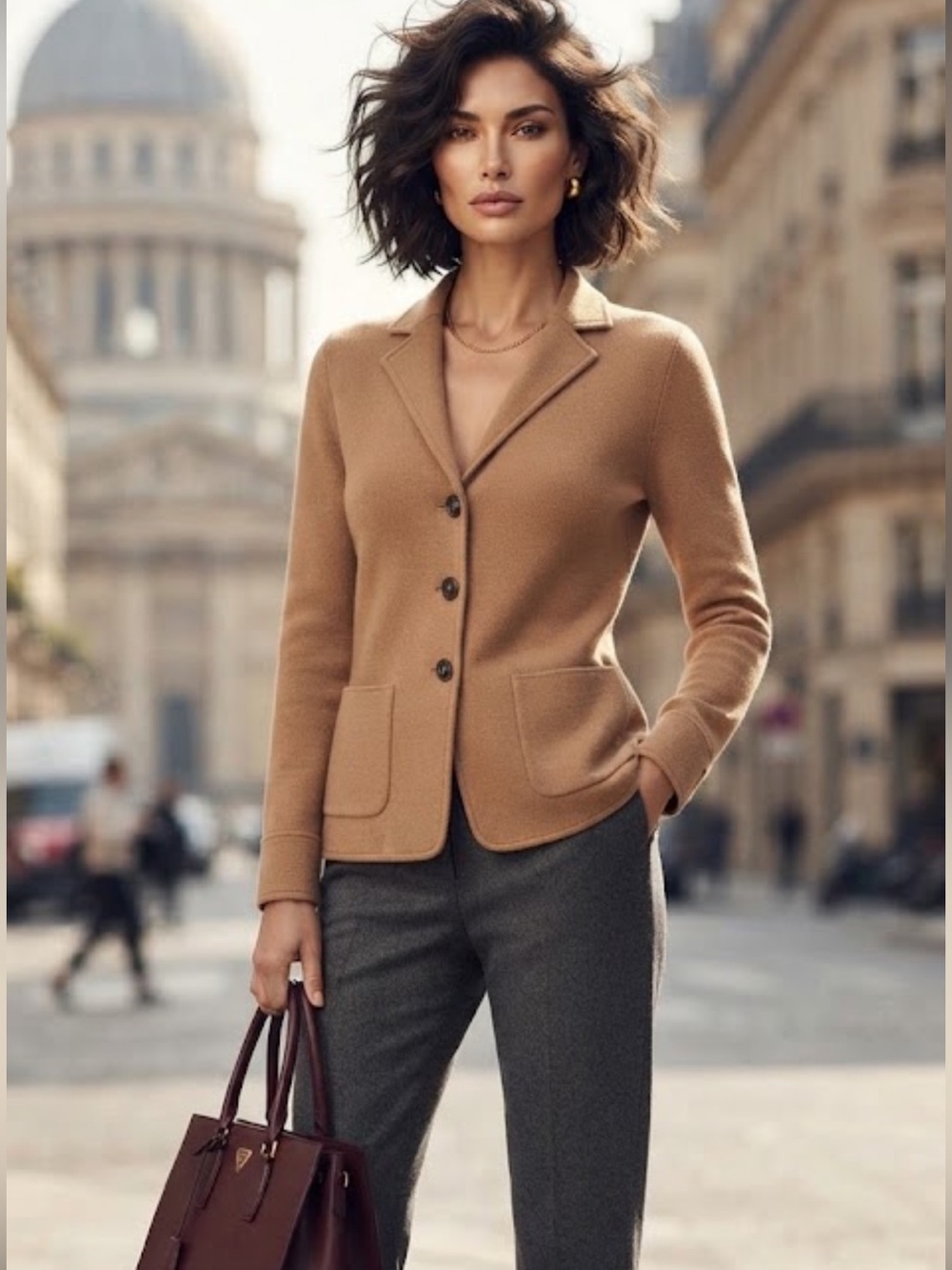 Talbots doubled faced knit sweater blazer tan neutral classic fit